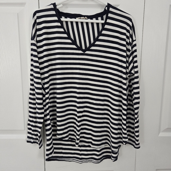 Madewell Striped Long Sleeve V-Neck Top - Picture 1 of 6